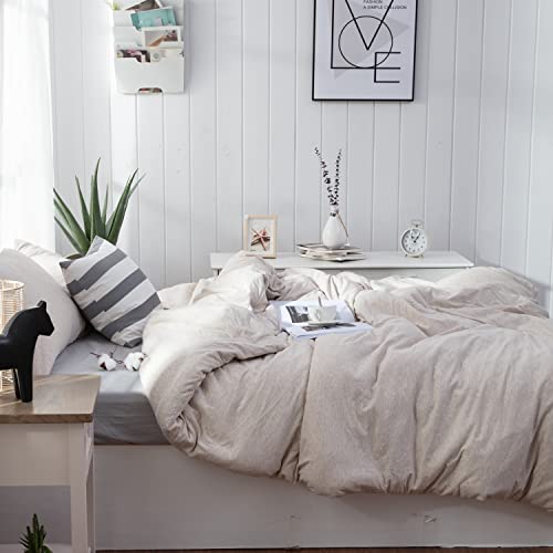  LIFETOWN 100% Jersey Knit Cotton Duvet Cover Set T-Shirt Feel Bedding Set Ultra Soft Wrinkle-Free (Beige, Queen)
