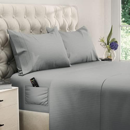  DREAMCARE Twin XL Sheets 4pcs XL Twin Sheet Set Twin XL Fitted Sheet Extra Long Twin SheetsSoft & Long Lasting 100% Fine Brushed Microfiber Polyester With Side Pocket, Gray