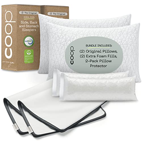  - 2 Pack Original Loft Pillows And 2 Pack Lulltra Zippered Pillow Protector Covers Bundle (Queen)