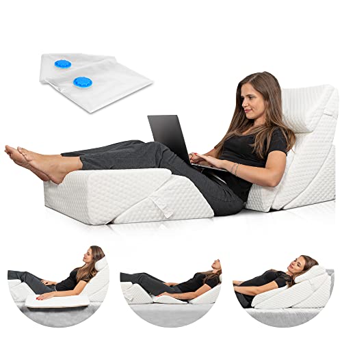  Lunix LX13 6pcs Orthopedic Bed Wedge Pillow Set, Post Surgery Memory Foam For Back, Neck And Leg Pain Relief, Sitting Pillow, Comfortable And Adjustable Pillows Acid Reflux And GERD For Sleeping White