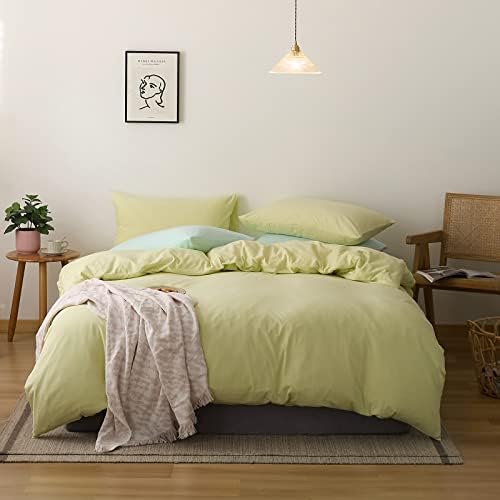  OTOB Green Jersey Duvet Cover Twin Comforter Cover Solid Aesthetic Bedding Set With 2 Pillowcases, 3pcs Jersey Knit Cotton Duvet Cover Set(Green,Twin)