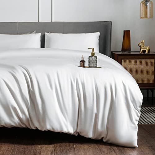  Argstar 3 Pieces King Bamboo Duvet Cover, Grey Cotton Duvet Cover Set, Soft & Easy Care Bedding Comforter Cover With Zipper & Ties (1 Gray Duvet Cover, 2 Pillowcases)