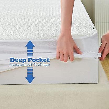  Waterproof King Size Mattress Protector - Breathable King Mattress Pad Cover - Premium Bamboo 3D Air Fabric, Ultra Soft Cooling Mattress Cover Fitted 8"-21" Deep Pocket (Noiseless & Vinyl-Free)