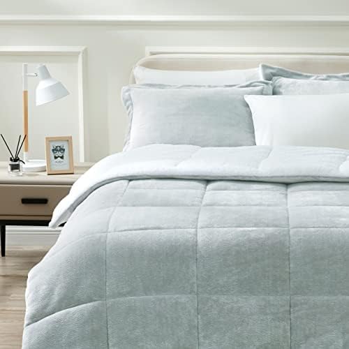  ART DEMO Home Sherpa Fleece All Season Ultra Soft Hypoallergenic Comforter Bed Set With Pillow Shams For Dorm, 2 Piece, Twin Size, Sage Green (SHPA-TWN-SG)