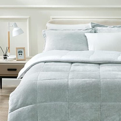  ART DEMO Home Sherpa Fleece All Season Ultra Soft Hypoallergenic Comforter Bed Set With Pillow Shams For Dorm, 2 Piece, Twin Size, Sage Green (SHPA-TWN-SG)