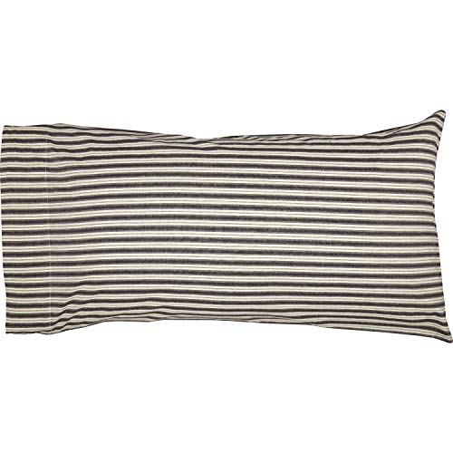  Ashmont Ticking Striped Cotton Farmhouse King Bedding Accessory, Pillowcase Set 21x40, Charcoal Grey