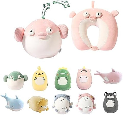 Stocaggio 2-in-1 Travel Pillow For Kids - Soft And Adorable Animals Plush That Converts Into A U-Shaped Neck Pillow For Ultimate Comfort During Airplane, Car, Train, Or Bus Trip - Unicorn