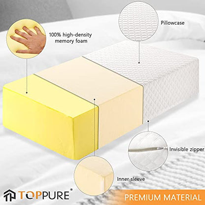  TOPPURE Cube Memory Foam Pillow Pro-Long For Side Sleepers, Snorers (24"/12"/5"), Soft But Supportive Cervical Pillow For Neck And Shoulder Pain Relief Sleeping, Rectangle Neck Pillow,White