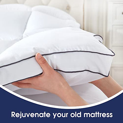  Extra Thick Mattress Topper Queen For Back Pain, Cooling & Breathable Mattress Pad Cover, Plush Soft Pillowtop With 8-21" Elastic Deep Pocket, All Season Bedding-White