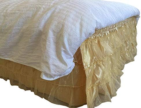  Royalty 3 Layer Organza & Satin Easy Fit Bed Dressing Waterfall Bed Skirt Dust Ruffle, Bed Skirt (Twin-Full, Lavender)