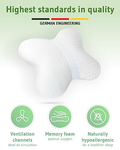  Side Sleeper Pillow ACAMAR Bamboo Aloe Vera – Wellness Bamboo Pillow For Self-care Beauty Sleep – Ergonomic Pillow With Skin Care Pillowcase - Butterfly Pillow Designed In Germany For Neck Pain Relief