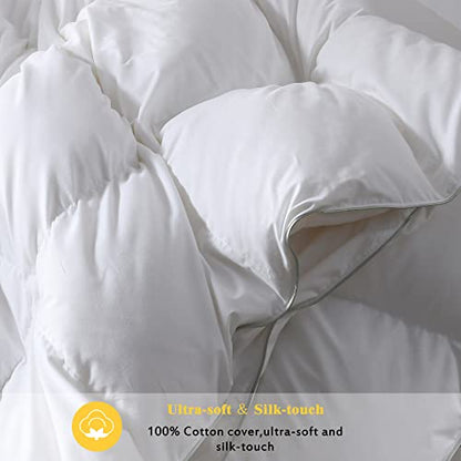  All Season Goose Down Comforter Corner Tabs-Baffle Box Design Duvet Insert Queen Size-Ultra Soft 750 Fill Power 46 Oz Feather Down Fill-Hotel Collection-Medium Warmth (90x90, White)