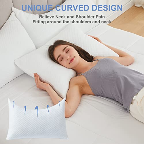  HomeMate Side Sleeper Pillow For Neck And Shoulder Pain Relief - Bed Pillows For Sleeping 19" X 26" Set Of 2 Adjustable Soft White Memory Foam Pillow Curved Bed Pillow With Removable Washable Cover