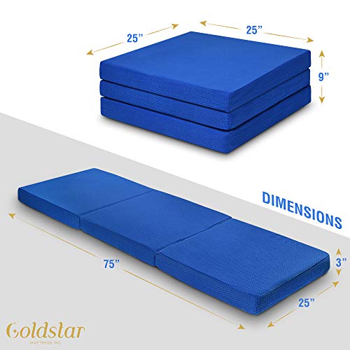  Old Star Tri-Folding Gel Memory Foam Mattress, 25 X 75 Inches - 3-Inch Gel-Infused Cooling Mattress Topper, Cot Pad, Guest Bed - Portable Floor Mattress With Soft, Removable, And Washable Cover