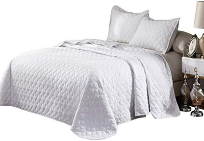  Oversize Queen Stitched Blue Color Quilted Flower Design Bedspread Coverlet 106 By 100 Inches Plus 2 Standard Shams 20 By 26 Inch Breathable Reversible, Home, Hotel,Motel, Rentals - 6.28 Lbs