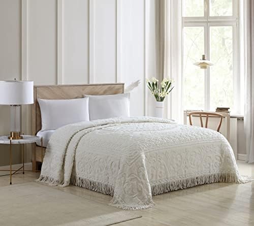  Medallion Chenille Bedspread, Queen, White