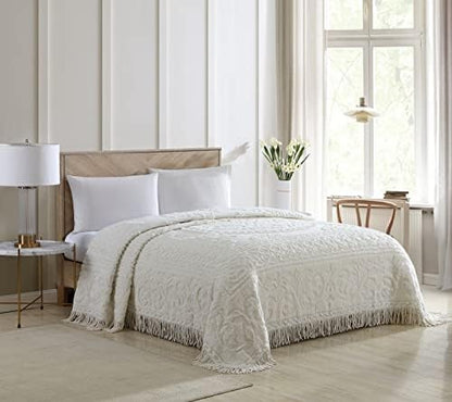  Medallion Chenille Bedspread, Queen, White