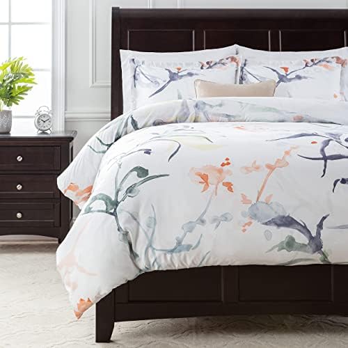 Duvet Cover King Set Ultra Soft Layered Leaf Print 3-Piece Reversible Bedding - Brushed Microfiber Comforter Cover - Zipper Closure (1 Duvet Cover & 2 Pillow Shams) Blue Taupe - King