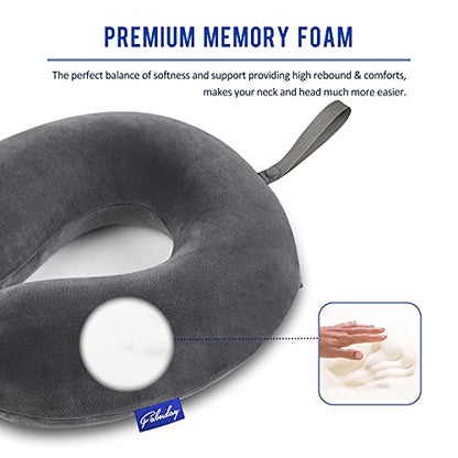  Travel Pillow Memory Foam For Airplanes - Neck Pillow For Traveling, Car, Home, Flight Pillow For Sleeping With Attachable Snap Strap Soft Washable Cover, Provide Head Neck Support Rest, Dark Gray