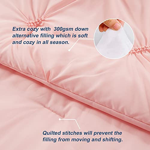  Queen Comforter Set -Pintuck Down Alternative Comforters With 2 Pillow Shams, Soft Queen Size Bedding Comforter Sets Lightweight All Season (Pink,88x88 Inches, 3 Pieces)