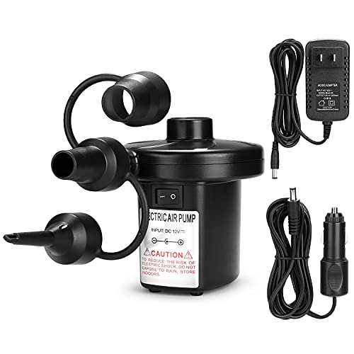  Lectric Air Pump, AGPTEK Portable Quick-Fill Air Pump With 3 Nozzles, 110V AC/12V DC, Perfect Inflator/Deflator Pumps For Outdoor Camping, Inflatable Cushions, Air Mattress Beds, Boats, Swimming Ring