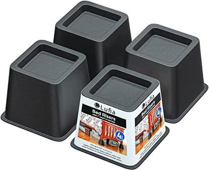 Lufia Bed Furniture Risers, 6 Inch Heavy Duty Bed Lifts Risers For Sofa, Table, Chair Or Desk, Set Of 4 Bed Lifts (6 Inch, Black)
