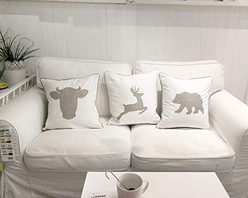  Millianess Animal Cotton Throw Pillow Covers Deer Head Embroidered 18x18 Inches For Couch Cushions Covers (White) …