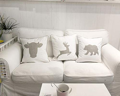  Millianess Animal Cotton Throw Pillow Covers Deer Head Embroidered 18x18 Inches For Couch Cushions Covers (White) …
