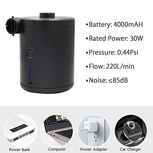  Electric Air Mattress Pump For Inflatables, 4000mAh Rechargeable Air Pump With 3 Nozzles, Portable Inflator Pump
