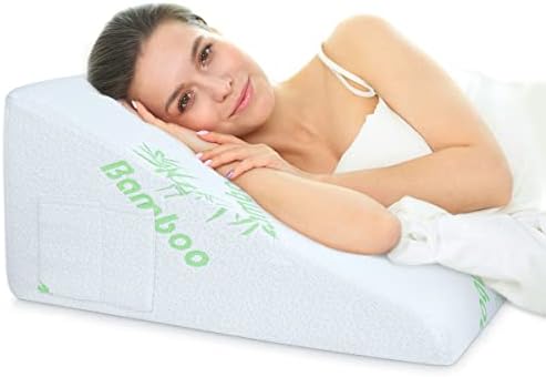  COOLBEBE Wedge Pillow 12" Bed Triangle Wedge Pillow With Memory Foam Top|Reduce Neck & Back Pain, Acid Reflux, After Surgery|Ideal For Reading, Rest, Elevation