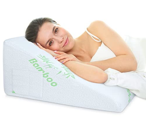  COOLBEBE Wedge Pillow 12" Bed Triangle Wedge Pillow With Memory Foam Top|Reduce Neck & Back Pain, Acid Reflux, After Surgery|Ideal For Reading, Rest, Elevation