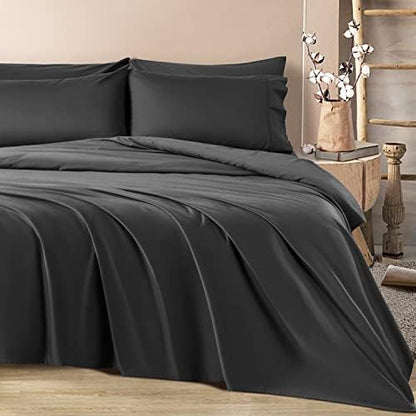  SONORO KATE 1200 Thread Count Cotton Sheets, Luxury 100% Egyptian Cotton Queen Size Sheets, Extra Soft Bed Sheets Sateen Weave With 16" Elasticized Deep Pocket - 4 Piece(Queen,White)