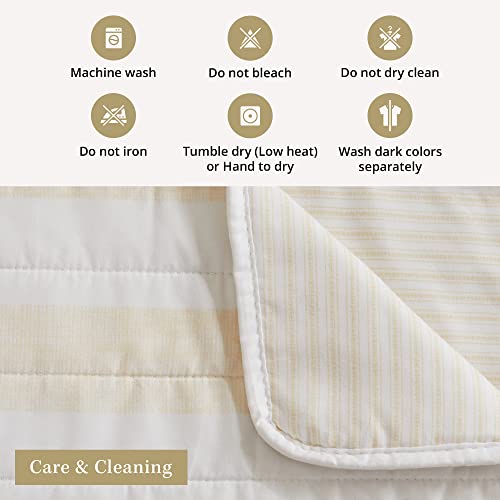  3 Piece King Quilt Set With Shams | Soft & Breathable For Spring & Summer | All-Season Quilt | Multi Layer Coverlet | Lightweight Bedspread | Boho Stripes | Bettina Collection (King, Parchment)