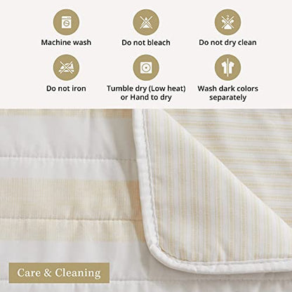  3 Piece King Quilt Set With Shams | Soft & Breathable For Spring & Summer | All-Season Quilt | Multi Layer Coverlet | Lightweight Bedspread | Boho Stripes | Bettina Collection (King, Parchment)