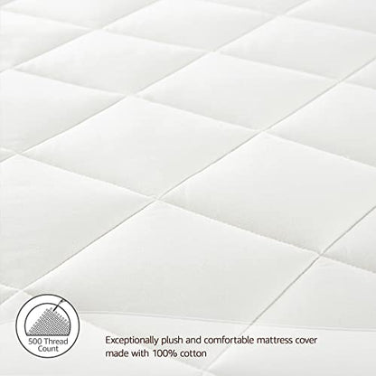 Luxury Quilted Mattress Cover - Exquisite Softness 100% Organic Cotton Mattress Protector - GOTS Certified Breathable Protective Bedding With 17-Inch Deep Pocket (Full, Pure White)