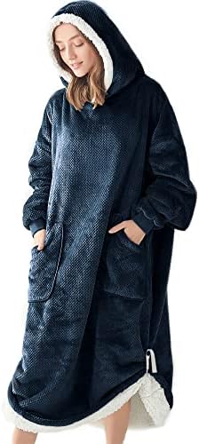  BEDELITE Fleece Sherpa Wearable Blanket Hoodie With Sleeves And Pocket, Cozy Warm Oversized Blanket Sweatshirt