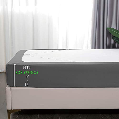  Box Spring Cover - Snug 4 Way Elastic Wrap Around Jersey Knit Alternative For Bed Skirt, Ultra Soft, Wrinkle Free, Queen, Gray