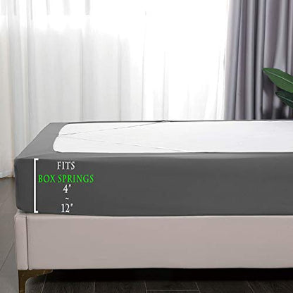  Box Spring Cover - Snug 4 Way Elastic Wrap Around Jersey Knit Alternative For Bed Skirt, Ultra Soft, Wrinkle Free, Queen, Gray