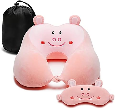  Travel Pillow For Kids And Adults, Cute Animal Memory Foam Neck Pillow With Soft Fleece Cover And Eye Mask Set, Airplane Pillow Travel Kit With Drawstring Organizer Bag, Machine Washable (Puppy)