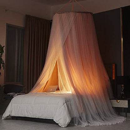 Luxurious Bed Canopy For Girls & Adults, Large Elegant Double Layer Bed Curtain Canopy Drapes, Round Dome Lace Princess Canopies Netting (Pink)