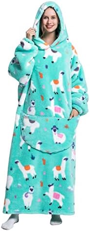  Versized Blanket Hoodie Lengthened Wearable Hooded Blanket Long For Adult Men Women Super Soft Comfortable Warm Flannel Sherpa With Pocket And Sleeves Avocado