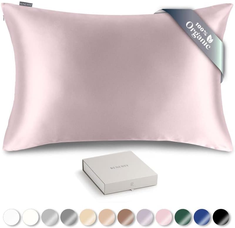  RENESSY Organic Silk Pillowcase - 100% Organic Mulberry Silk, 22 Momme, Naturally Hypoallergenic, Promotes Hair And Skin Health, 1 Piece (Queen Size 20x30 Inches, Natural Silk Off-White)