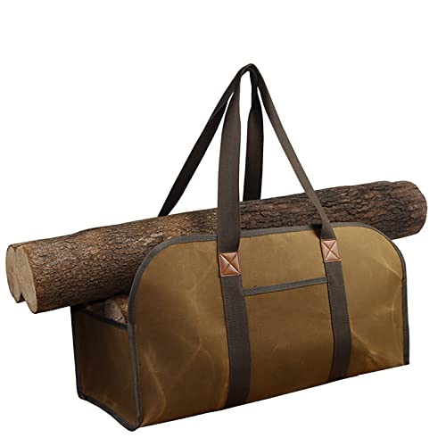  Petyoung Large Capacity Firewood Carrier, Portable Wet Waxed Canvas Durable Wood Bag Multifunctional Storage Hand Bag