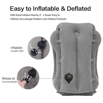  Inflatable Travel Pillow For Airplane, Inflatable Neck Air Pillow For Sleeping To Avoid Neck And Shoulder Pain, Comfortably Support Head, Neck And Lumbar, Used For Airplane, Car, Bus And Office (Grey)