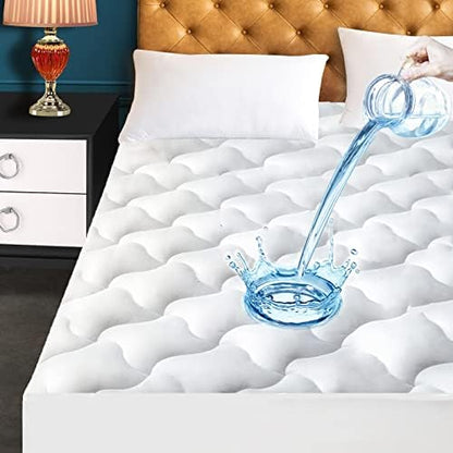  Twin XL Size Quilted Fitted Mattress Pad, Waterproof Breathable Cooling Mattress Protector, Stretches Up To 21 Inches Deep Pocket Hollow Cotton Alternative Filling Noiseless Mattress Cover