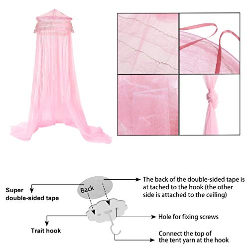  Bed Canopy For Girls Bedroom Decor With Fluorescent Stars Glow In Dark Mosquito Net Canopy Bed Curtains (Pink-Smile)