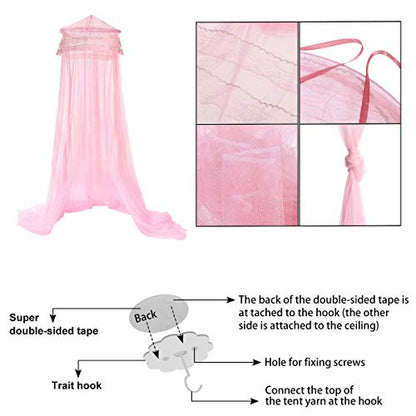  Bed Canopy For Girls Bedroom Decor With Fluorescent Stars Glow In Dark Mosquito Net Canopy Bed Curtains (Pink-Smile)