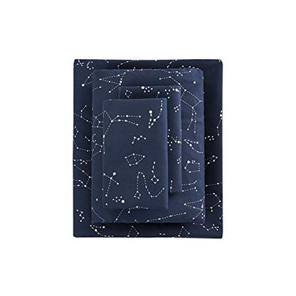  - Constellation Sheet Set, Navy Blue With White Space Stars Pattern Printed, Soft Microfiber Bedding (4pcs, Twin Size)