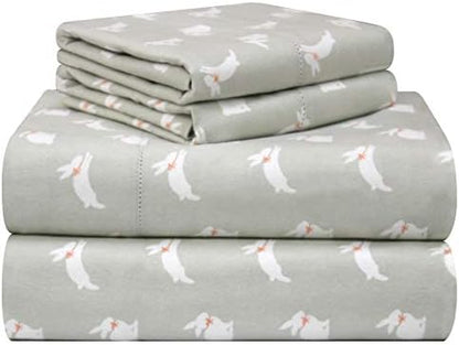  Pointehaven 180 GSM Velvet Feel Luxury 100% Cotton Printed Flannel Sheet Set,4PCS, Queen, Cats - Warm & Cozy - Pre-Shrunk -Deep Pockets - Elastic All Around-Comfy Double Brushed -