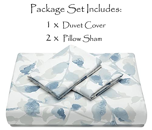  Duvet Cover King Set Ultra Soft Layered Leaf Print 3-Piece Reversible Bedding - Brushed Microfiber Comforter Cover - Zipper Closure (1 Duvet Cover & 2 Pillow Shams) Blue Taupe - King